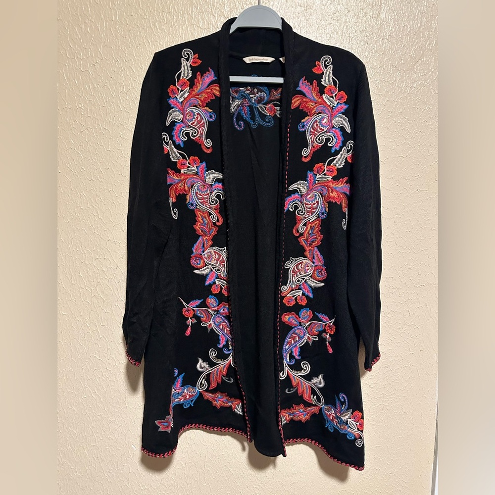 Soft Surroundings Open Front Sweater Embroidered Sequins Beaded